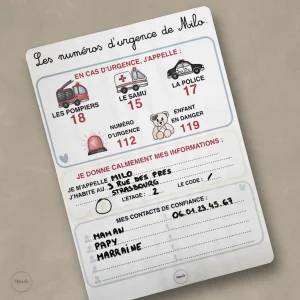 Affiche Personnalisée – Numéros d’urgence et de secours pour enfants