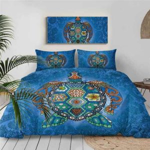 Parure de lit Tortue Mandala Bleu Foncé
